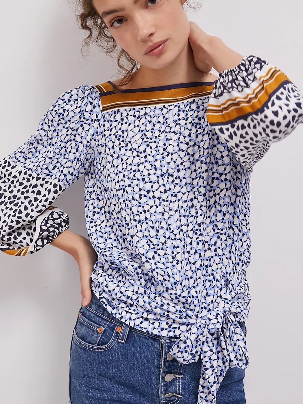 Maeve by Anthropologie White Philippa Printed Blouse Size XS 57010